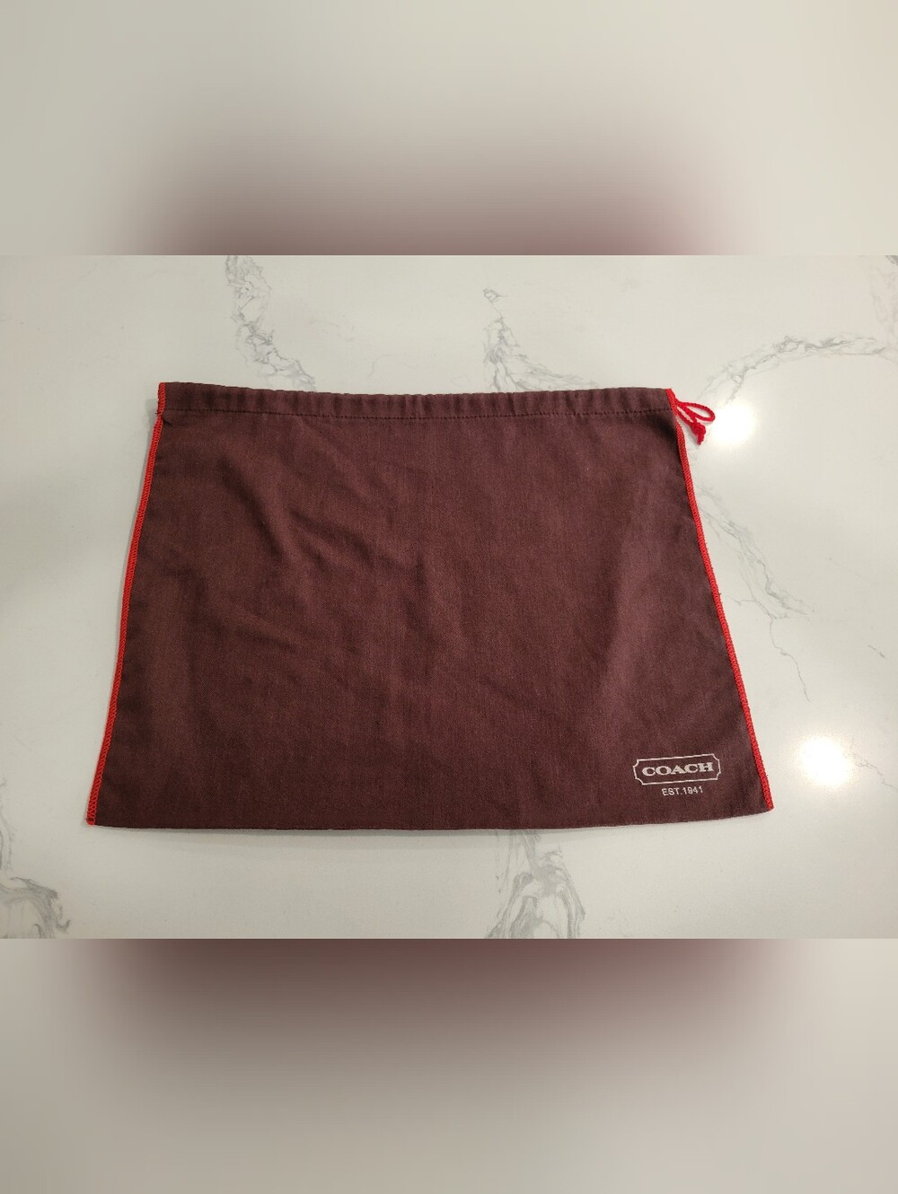 COACH  Brown Drawstring Dust Bag with Red Trim